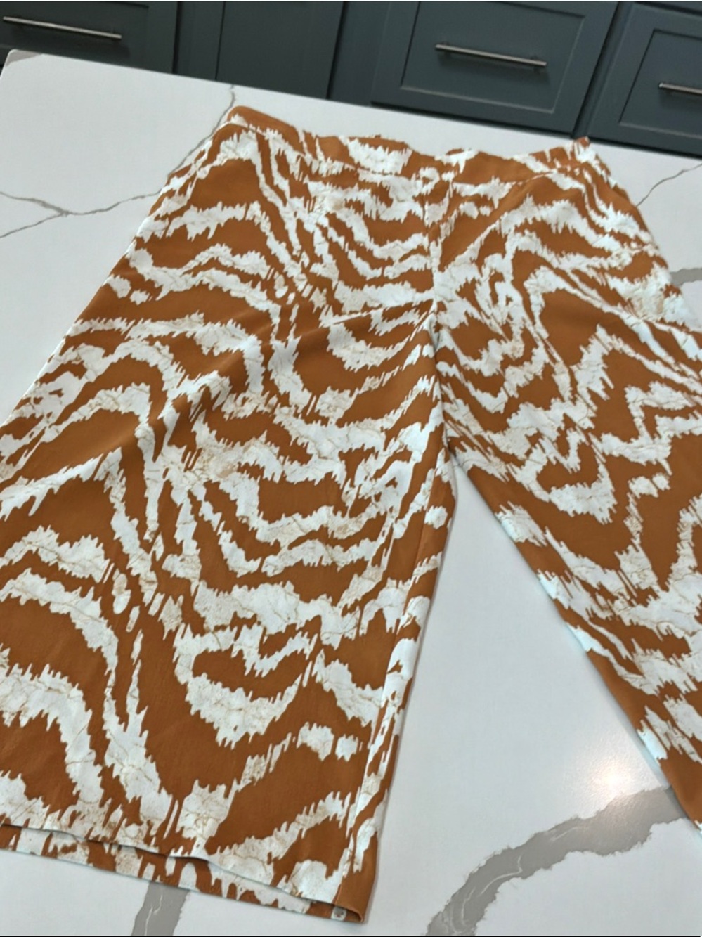 Nine West XL Crop Wide Leg Rust White Abstract Print Pants Women Pockets